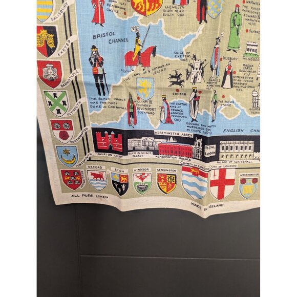 Vintage Mid Century Irish Linen Souvenir Tea Towel - Map of‎ Royal Britain - Picture 3 of 6